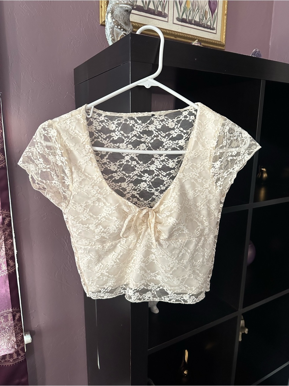 Forever 21 Cream Lace Tie-Front Crop Top